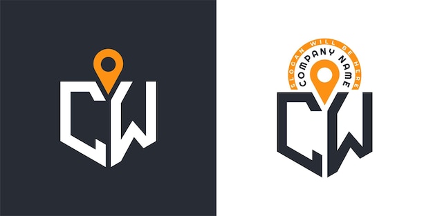 Lugar Logo Bundle Carta CW Logo CW Iconos de doble vector para el reclutamiento y la navegación