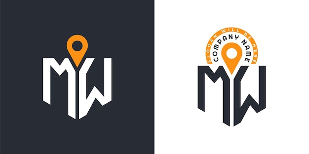 Lugar Logo Bundle letra MW Logo Dual Iconos vectoriales para el reclutamiento y la navegación