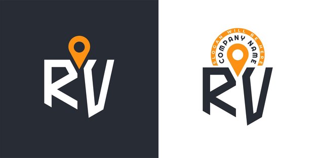 Lugar Logo Bundle Letra RV Logo RV Iconos de doble vector para el reclutamiento y la navegación