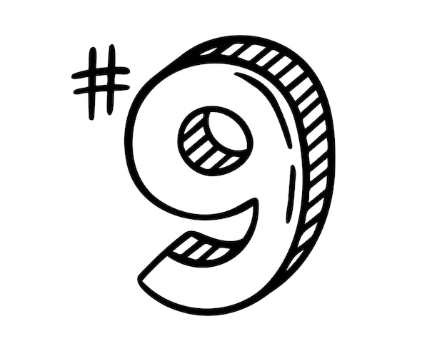 lugar número nueve o número 9 dibujado a mano icono dibujado contorno número 9 lugar línea símbolo clipart