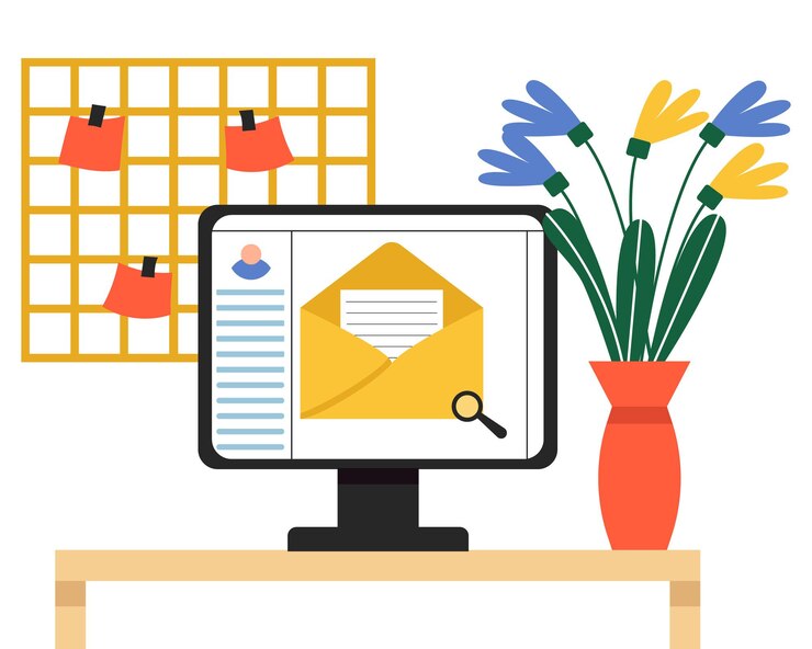Vector lugar de trabajo con una computadora escritorio de oficina correo electrónico ilustración vectorial
