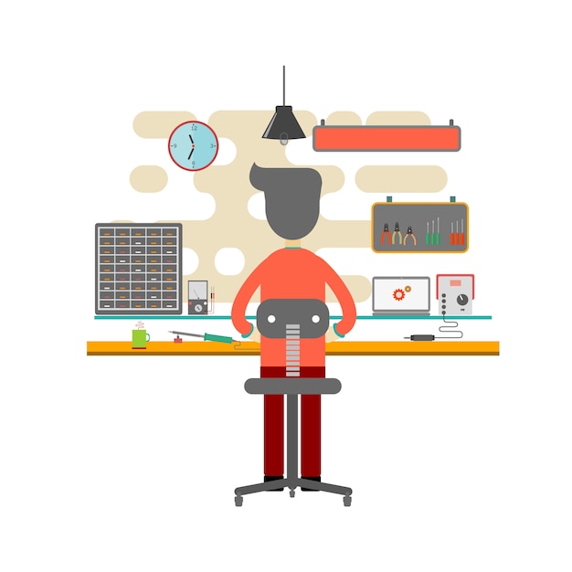 Lugar de trabajo en diseño plano.