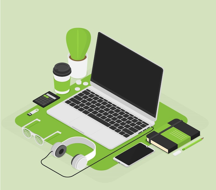 Vector lugar de trabajo de oficina creativa de arte vectorial isométrica