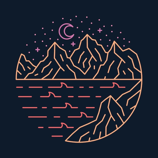 Lugar tranquilo en la naturaleza por la noche ilustración gráfica diseño de camiseta de arte vectorial