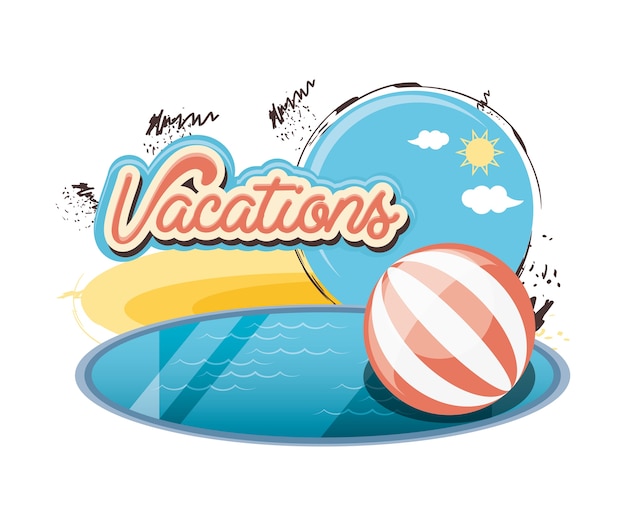 Lugar de vacaciones con vectorilustration de icono de escena de piscina