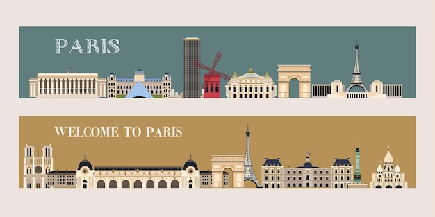 Lugares de interés de París. Ilustración vectorial. ¡Bienvenido a París!