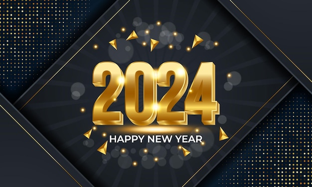 Vector lujo 3d puntos dorados negros 2024 lujo con oro felicitaciones de año nuevo fondo de ilustración