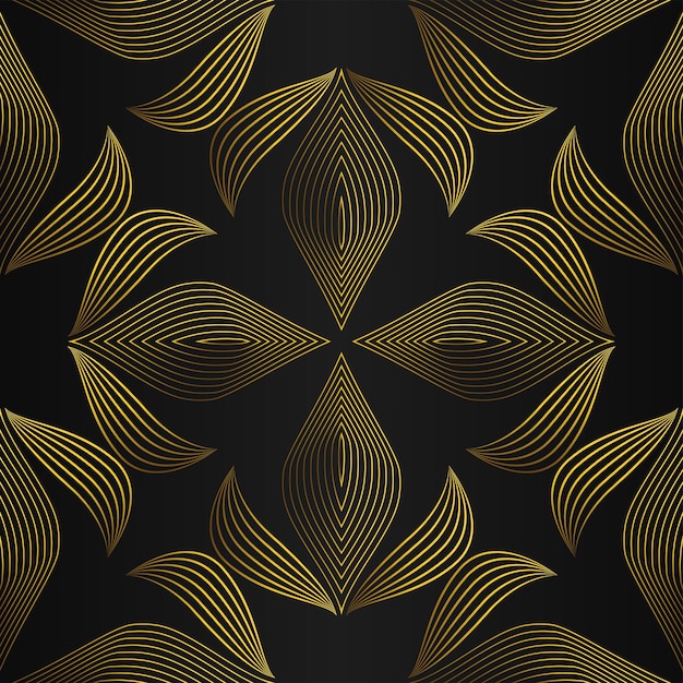 lujo abstracto patrón floral dorado en diseño de fondo negro