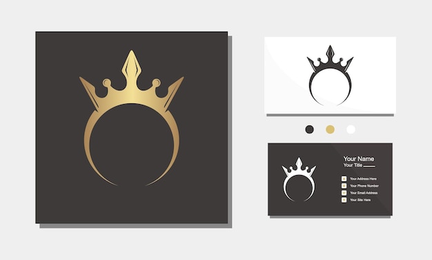 Lujo corona anillo diamante joyería oro Logo diseño Vector icono