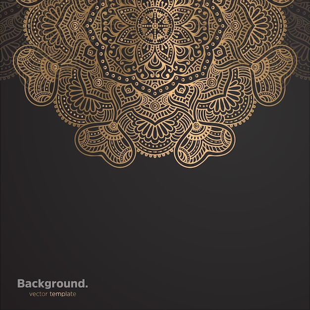 Lujo diseño de mandala ornamental fondo en color oro