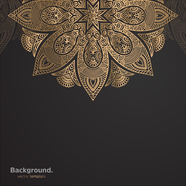 Lujo diseño de mandala ornamental fondo en color oro