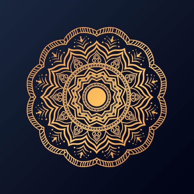 Lujo diseño de mandala ornamental fondo en color oro