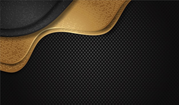 Lujo y elegante capa de superposición abstracta de onda en fondo de patrón negro