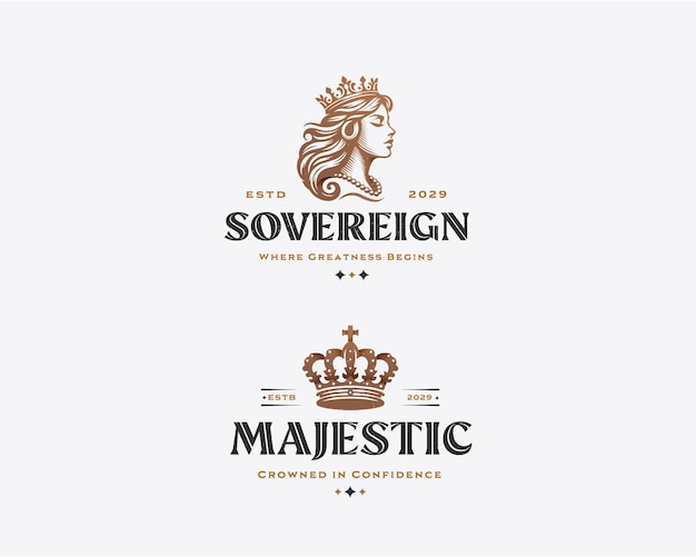 Lujo elegante rey reina corona logotipo marca para cosméticos hotel joyería empresa de negocios