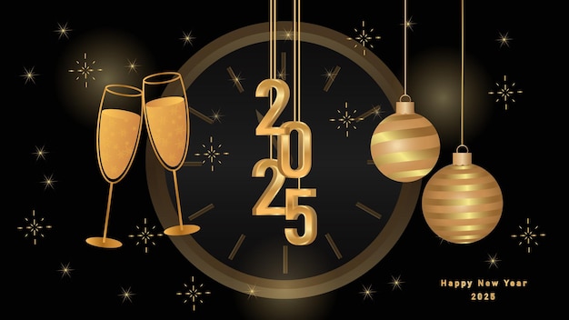 lujo feliz año nuevo cartel de cartel con texto dorado 3d fuego artificial de luz y fondo de vidrio