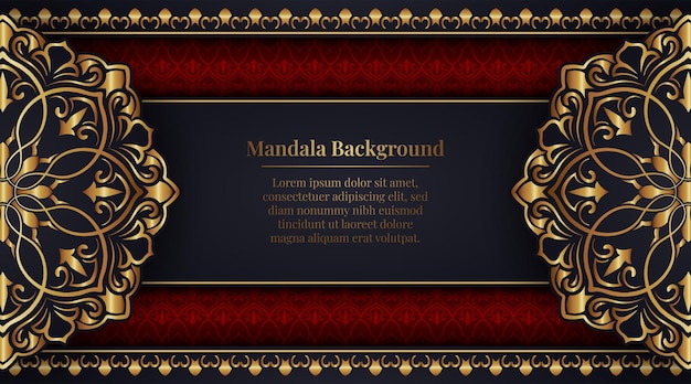 Lujo fondo negro y rojo con ornamento de mandala dorado