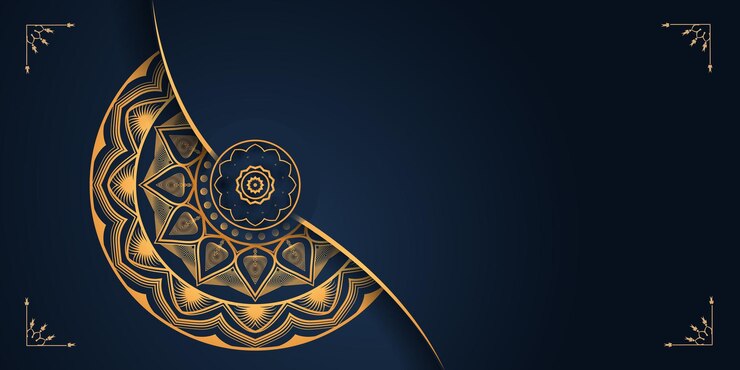 Lujo Golden Mandala Ilustración Vector Aislar Diseño Azul Marino Fondo Degradado