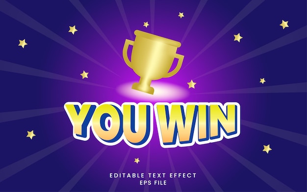 lujo de oro que ganas efecto de texto y logotipo de vector de trofeo