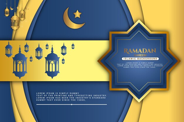 Lujo ramadan kareem fondo moderno color azul y dorado