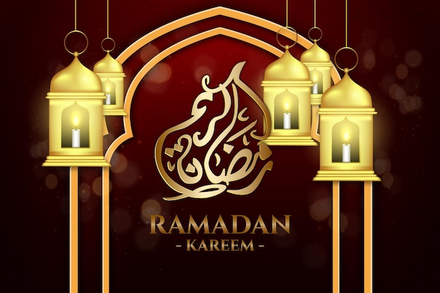 Lujo ramadan kareem golden lantern backgound color rojo y negro