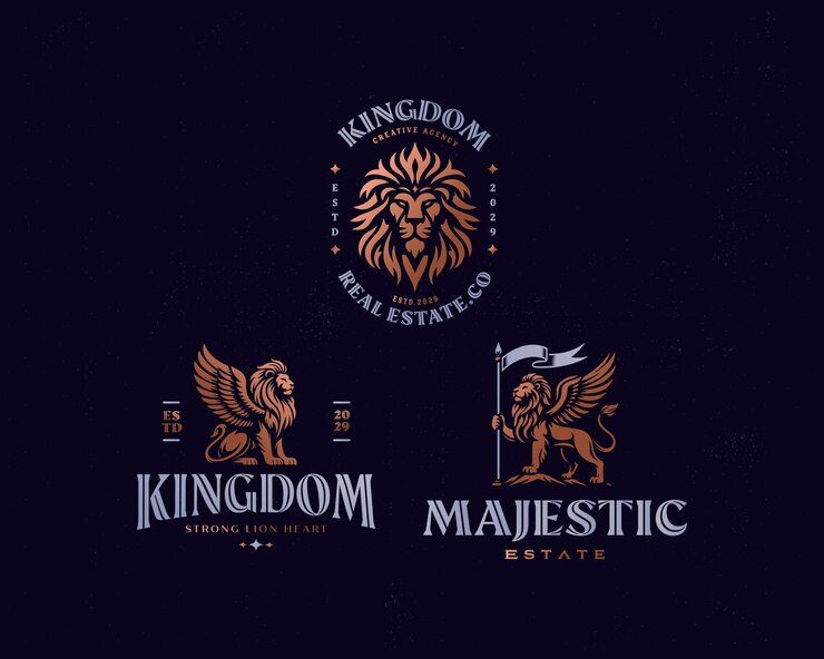 lujo único majestuoso rey logotipo de león alado dorado para empresa de negocios y equipo deportivo