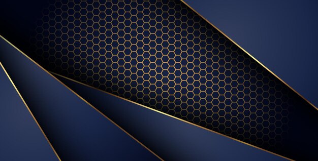 lujosa línea de oro marino oscuro superposición fondo con combinación de patrón de malla hexagonal