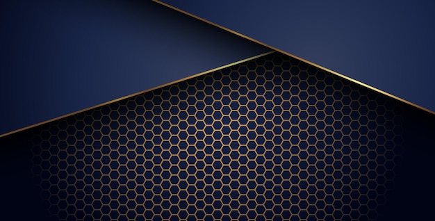 lujosa línea de oro marino oscuro superposición fondo con combinación de patrón de malla hexagonal