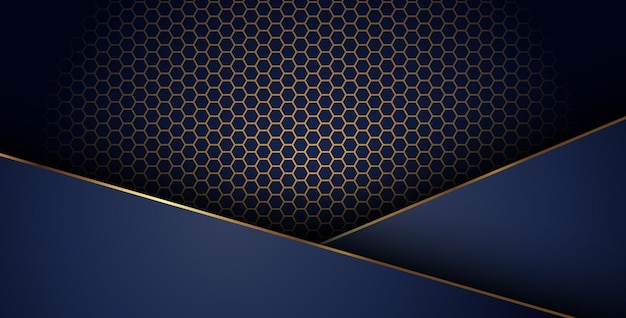lujosa línea de oro marino oscuro superposición fondo con combinación de patrón de malla hexagonal