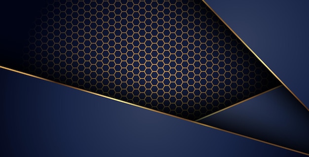 lujosa línea de oro marino oscuro superposición fondo con combinación de patrón de malla hexagonal