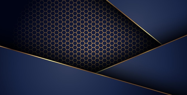 lujosa línea de oro marino oscuro superposición fondo con combinación de patrón de malla hexagonal