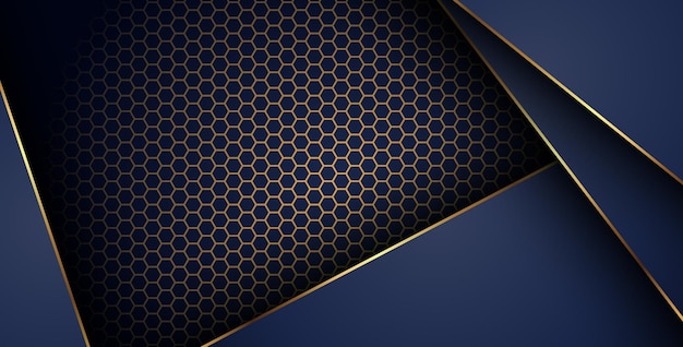 lujosa línea de oro marino oscuro superposición fondo con combinación de patrón de malla hexagonal