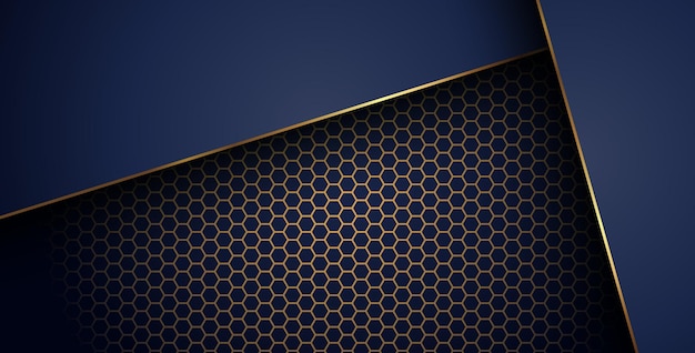lujosa línea de oro marino oscuro superposición fondo con combinación de patrón de malla hexagonal