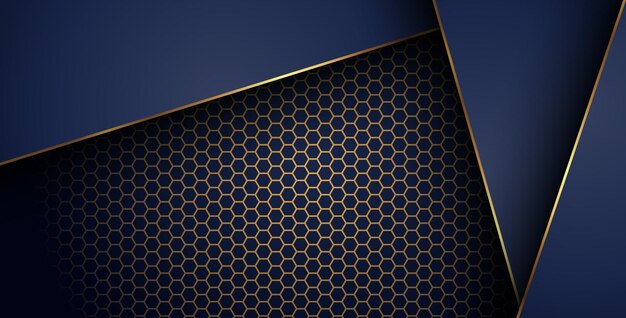lujosa línea de oro marino oscuro superposición fondo con combinación de patrón de malla hexagonal