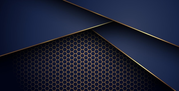 lujosa línea de oro marino oscuro superposición fondo con combinación de patrón de malla hexagonal