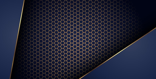 lujosa línea de oro marino oscuro superposición fondo con combinación de patrón de malla hexagonal