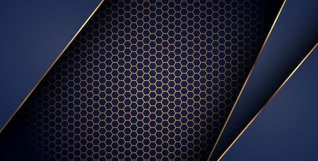 lujosa línea de oro marino oscuro superposición fondo con combinación de patrón de malla hexagonal