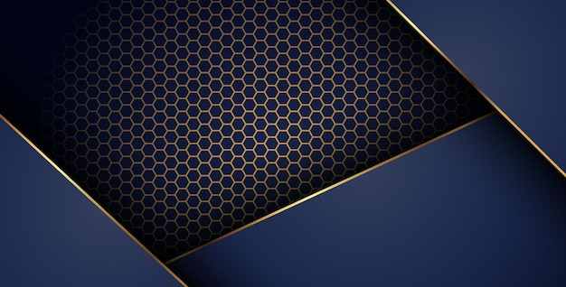 lujosa línea de oro marino oscuro superposición fondo con combinación de patrón de malla hexagonal