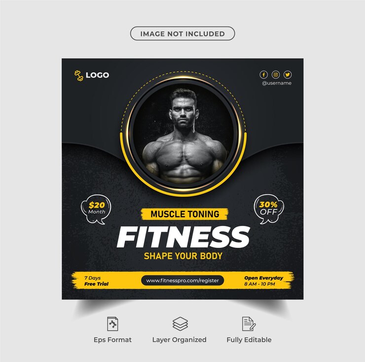 Lujosa publicación de instagram de entrenamiento físico o diseño de banner de redes sociales con vector premium negro