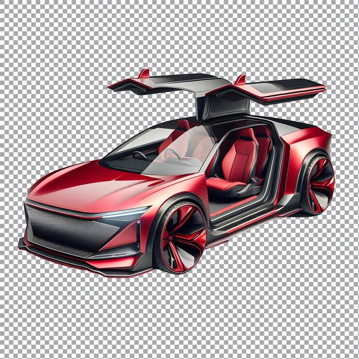 Vector un lujoso coche rojo moderno aislado sobre un fondo transparente