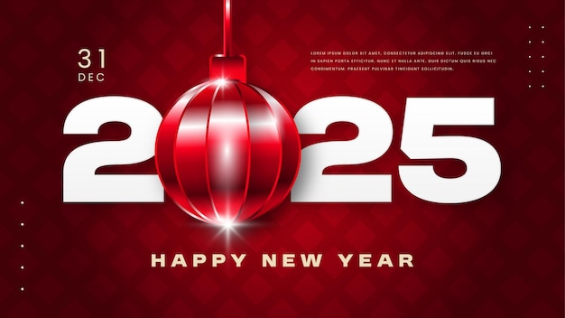 Lujoso estandarte de fiesta rojo de Año Nuevo 2025 con ornamento brillante