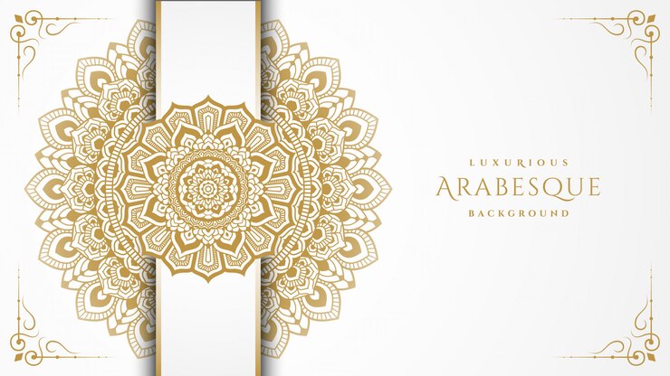 Lujoso fondo arabesco blanco con arte de estilo mandala dorado