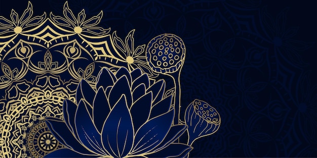 Lujoso fondo de mandala dorado con patrón de loto dorado