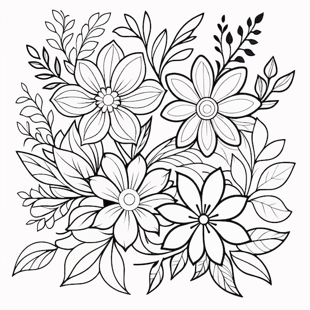 Lujoso libro de colorear floral páginas dibujo de arte de línea