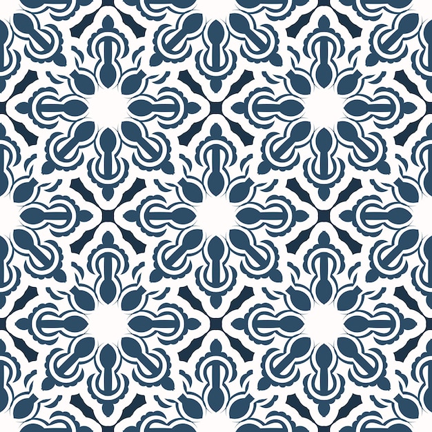 Lujoso patrón sin costuras con monogramas Fondo con color blanco y azul Bueno para postales Vector