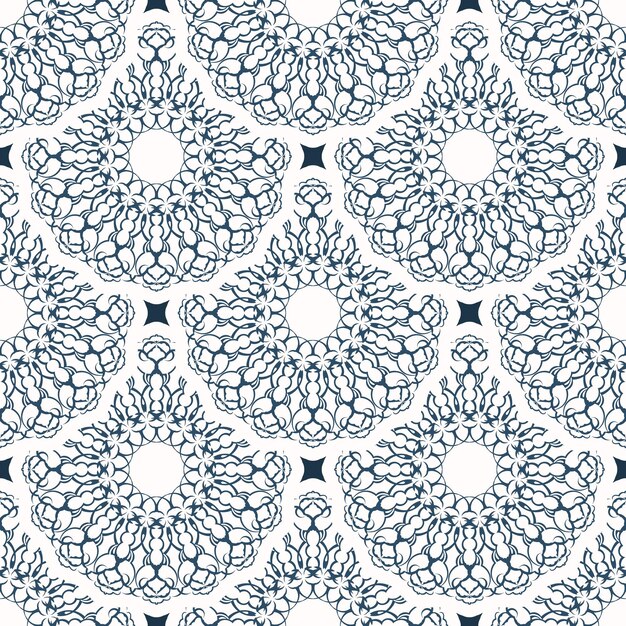 Lujoso patrón sin costuras con patrones retro Fondo con color blanco y azul Bueno para postales Ilustración de velo