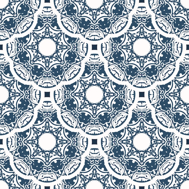 Lujoso patrón sin costuras con patrones retro fondo con color blanco y azul bueno para postales ilustración de velo
