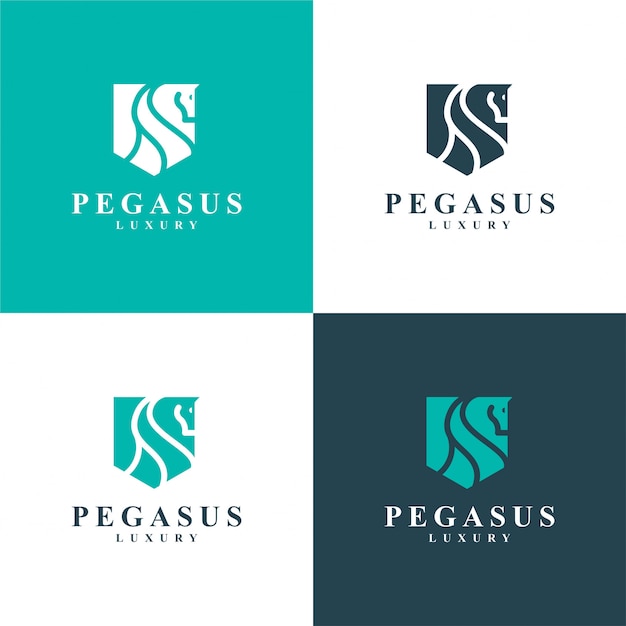 Lujoso Pegaso. Logo de caballo minimalista