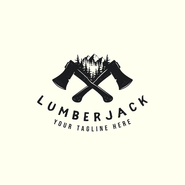 Lumberjack estilo vintage logo vector plantilla ilustración diseño montaña y pino icono diseño