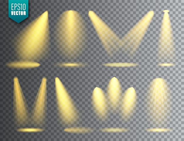 Luminador vectorial conjunto brillante de Navidad resplandeciente haz de luz transparente efecto realista iluminación del escenario