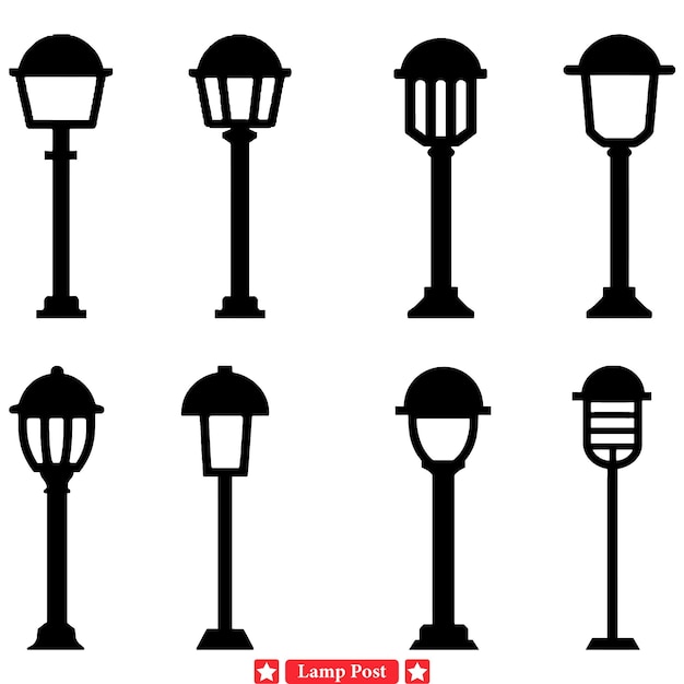 Luminarias urbanas paquete vectorial siluetas contemporáneas de postes de lámparas